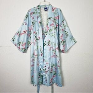 Apt. 9 Light Blue Floral Lace Satin Kimono Sleeve Robe